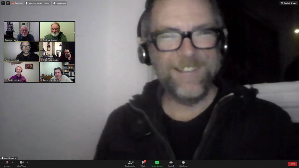 David Foreman appears on webcam
